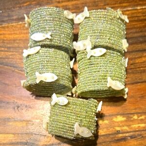 Two's Company Green Beaded Fish Napkin Rings Set of 5